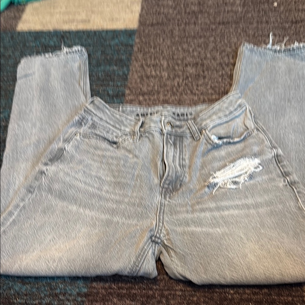 American Eagle Outfitters Light Gray Distressed Mom Jeans Size 2